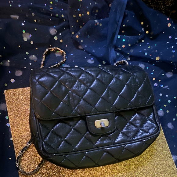 CROUCH & FITZGERALD QUILTED LAMBSKIN LEATHER BLACK GOLD CROSSBODY VINTAGE Bag - Picture 16 of 16